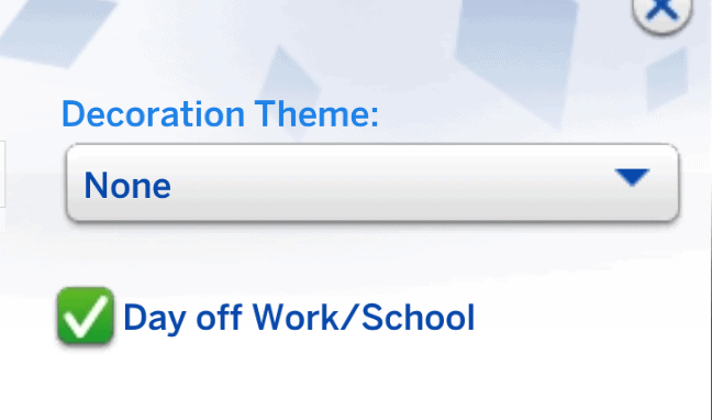 Day Off Work/School Toggle Options for Holidays in the Sims 4